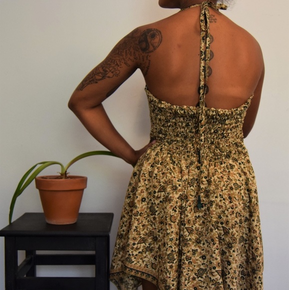 Floral Indian Silk Halter Dress - Picture 2 of 2